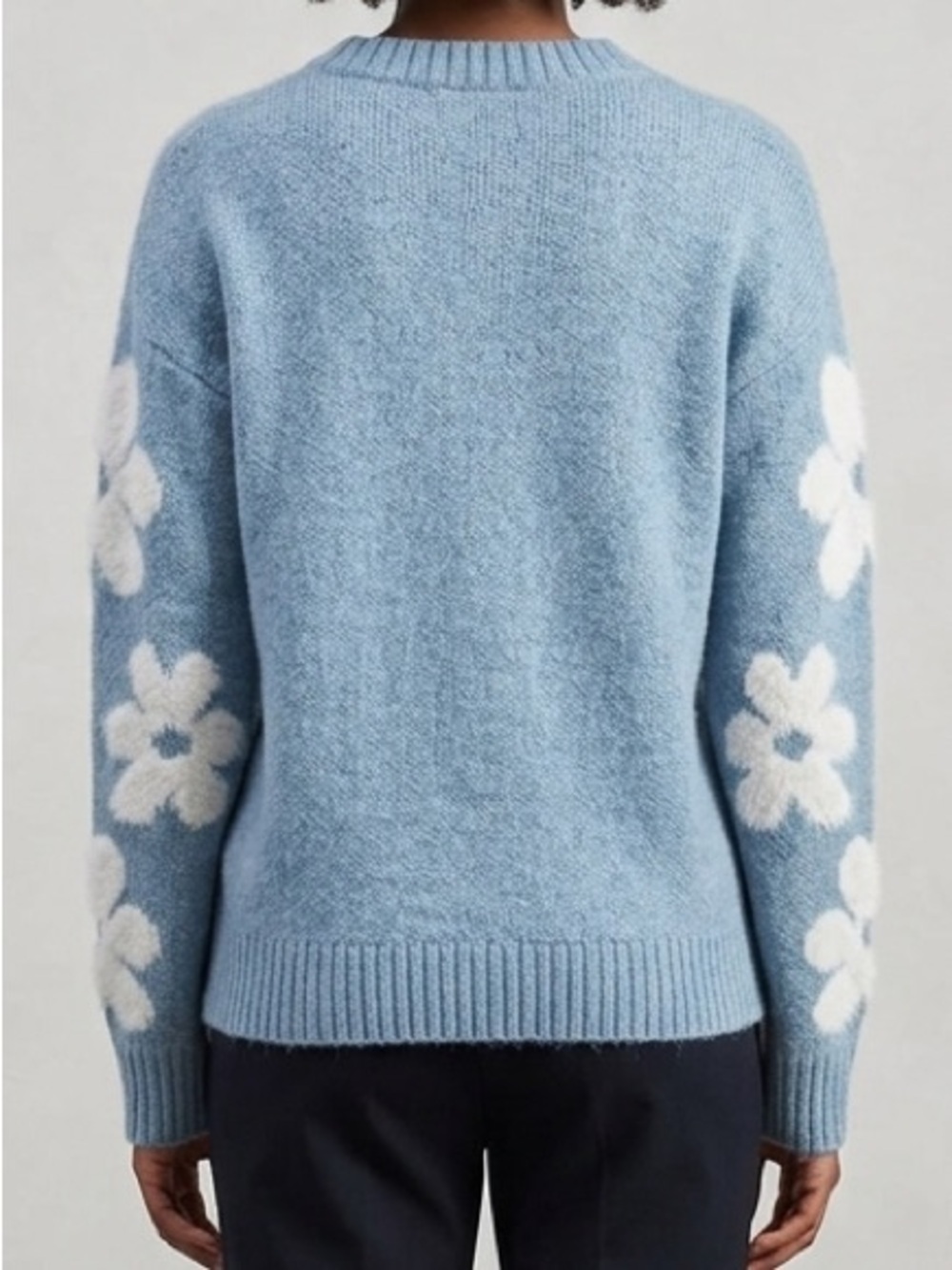 Light Blue Floral Sleeve Crewneck Sweater - Picture 2 of 8
